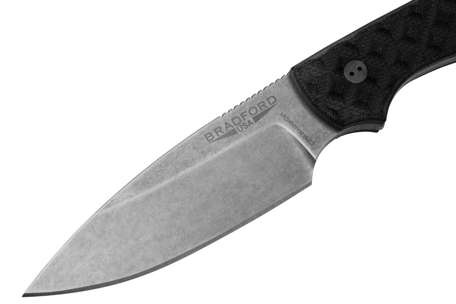 Bradford Knives Guardian 3, 3S-001-MC, Textured Black G-10, CPM-Magnacut, Sabre Grind, Stonewash Finish, Couteau Fixe 5 Bradford Knives Guardian 3, 3S-001-MC, Textured Black G-10, CPM-Magnacut, Sabre Grind, Stonewash Finish, Couteau Fixe – Image 3