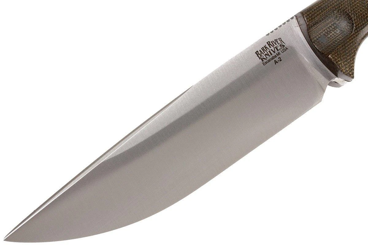 Bark River Bravo Vortex A2 Jimped, Green Canvas Micarta, Brown Sheath 5 Bark River Bravo Vortex A2 Jimped, Green Canvas Micarta, Brown Sheath – Image 3