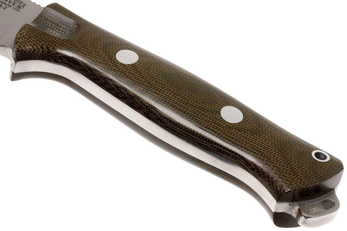 Bark River Bravo Vortex A2 Jimped, Green Canvas Micarta, Brown Sheath 6 Bark River Bravo Vortex A2 Jimped, Green Canvas Micarta, Brown Sheath – Image 4