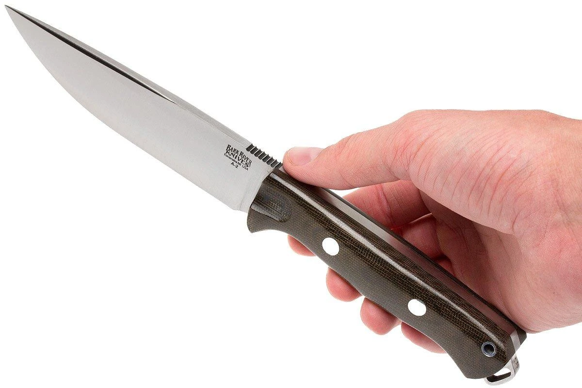 Bark River Bravo Vortex A2 Jimped, Green Canvas Micarta, Brown Sheath 8 Bark River Bravo Vortex A2 Jimped, Green Canvas Micarta, Brown Sheath – Image 6