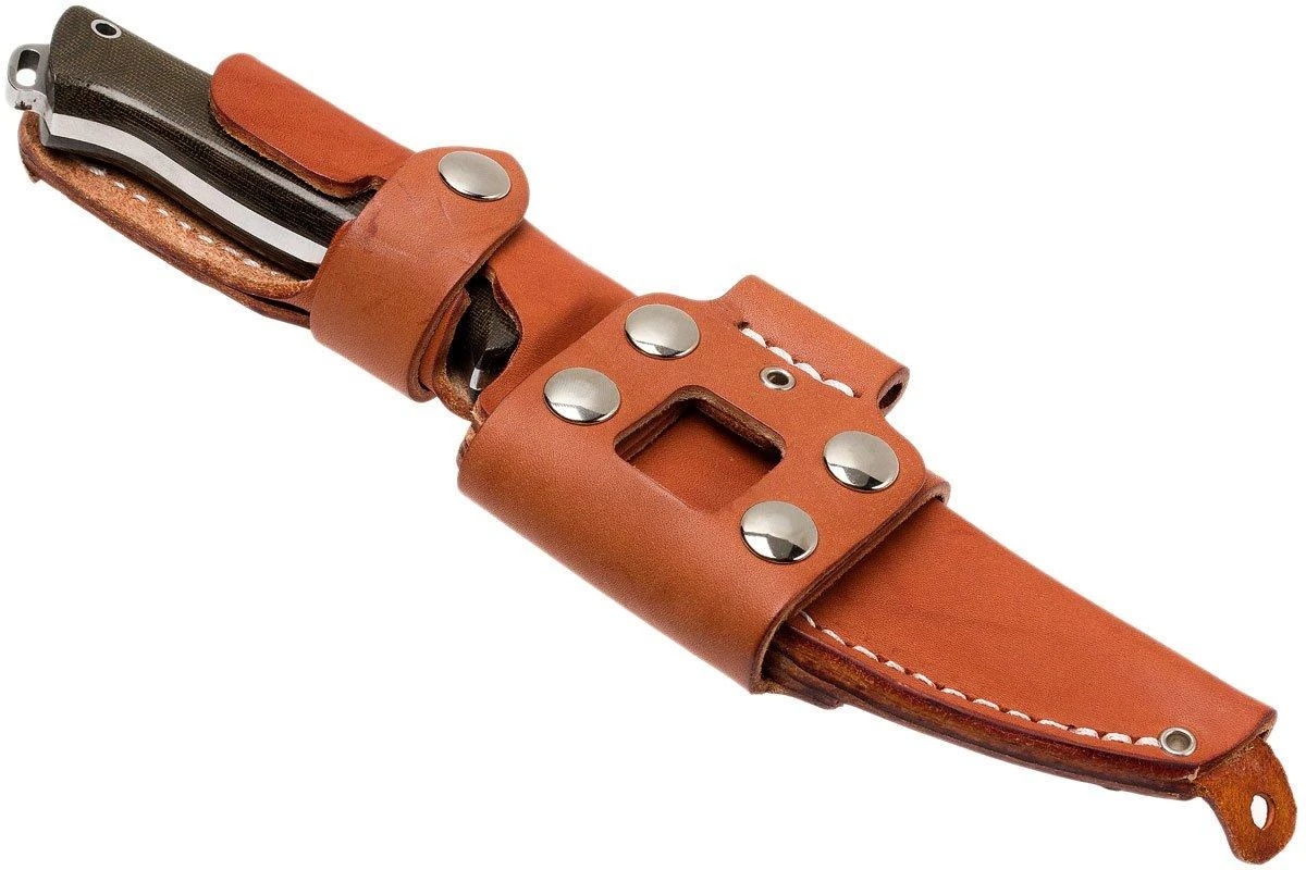 Bark River Bravo Vortex A2 Jimped, Green Canvas Micarta, Brown Sheath 9 Bark River Bravo Vortex A2 Jimped, Green Canvas Micarta, Brown Sheath – Image 7