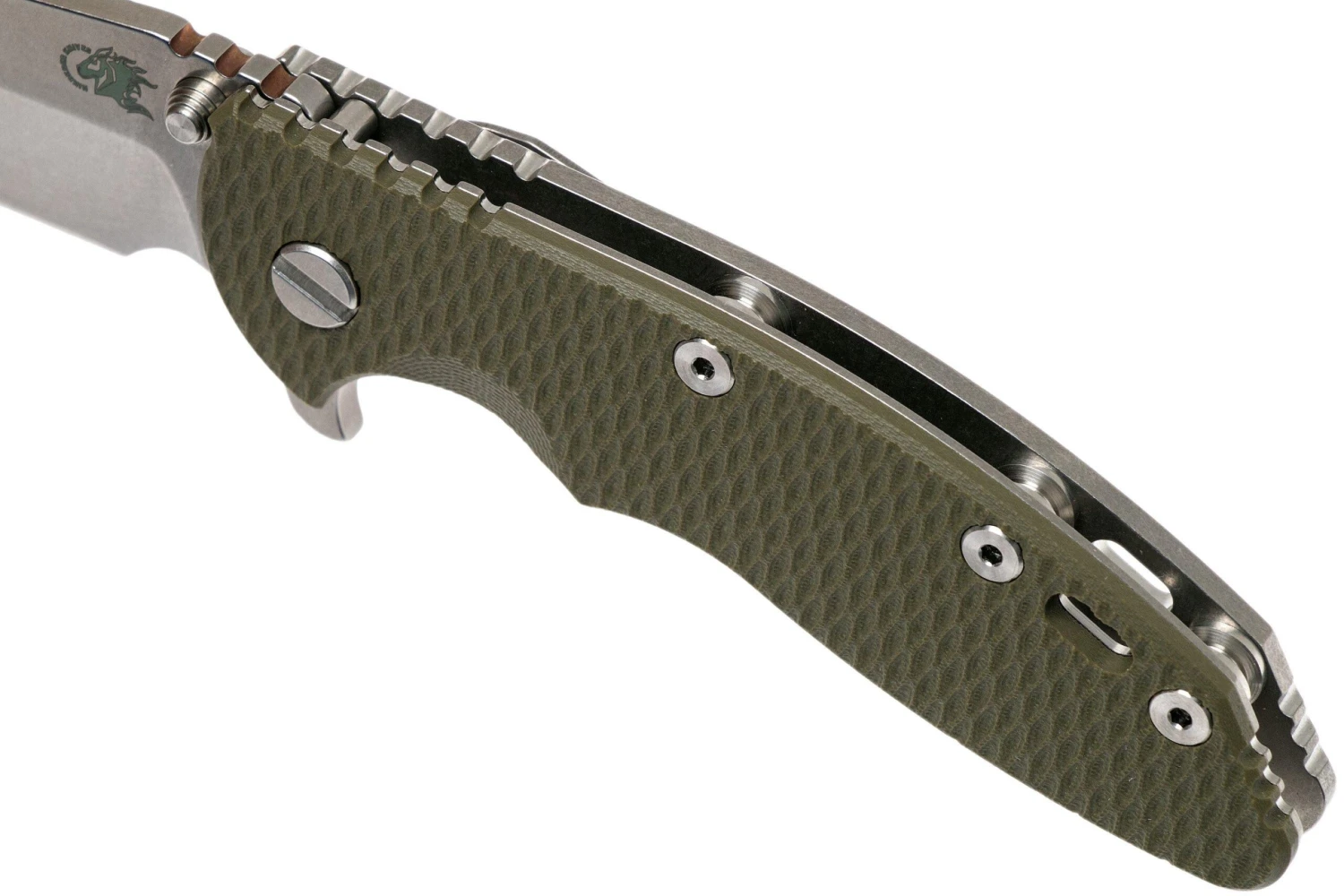 Rick Hinderer XM-18 3.5" Harpoon Spanto S35VN, OD Green G10 Couteau De Poche 9 Rick Hinderer XM-18 3.5" Harpoon Spanto S35VN, OD Green G10 Couteau De Poche – Image 7