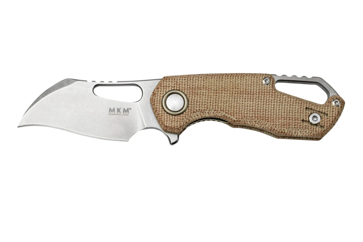 MKM Isonzo FX03M-1NC Hawkbill M390, Natural Canvas Micarta Couteau De Poche, Jesper Voxnaes Design 3 MKM Isonzo FX03M-1NC Hawkbill M390, Natural Canvas Micarta Couteau De Poche, Jesper Voxnaes Design