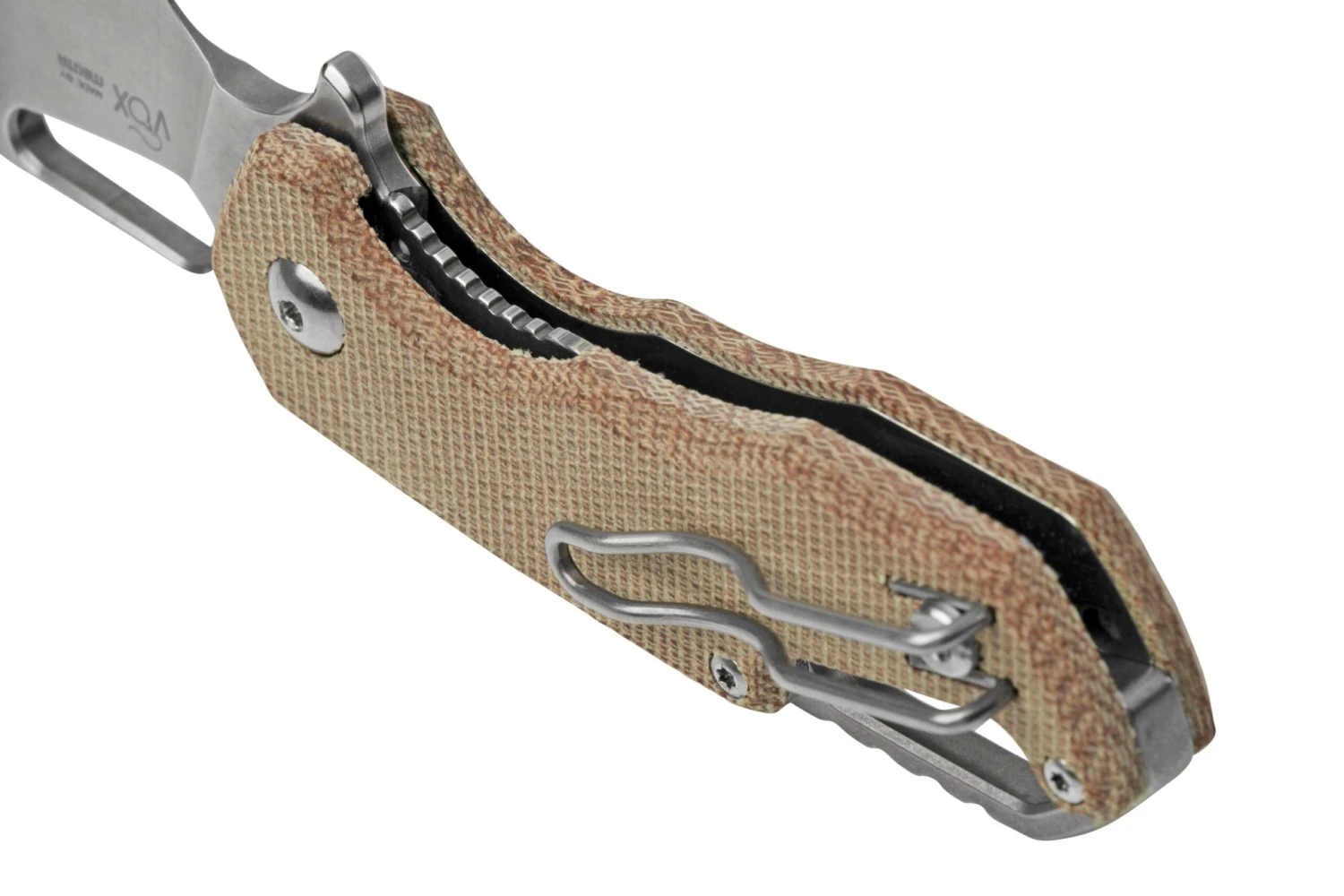 MKM Isonzo FX03M-1NC Hawkbill M390, Natural Canvas Micarta Couteau De Poche, Jesper Voxnaes Design 6 MKM Isonzo FX03M-1NC Hawkbill M390, Natural Canvas Micarta Couteau De Poche, Jesper Voxnaes Design â Image 4