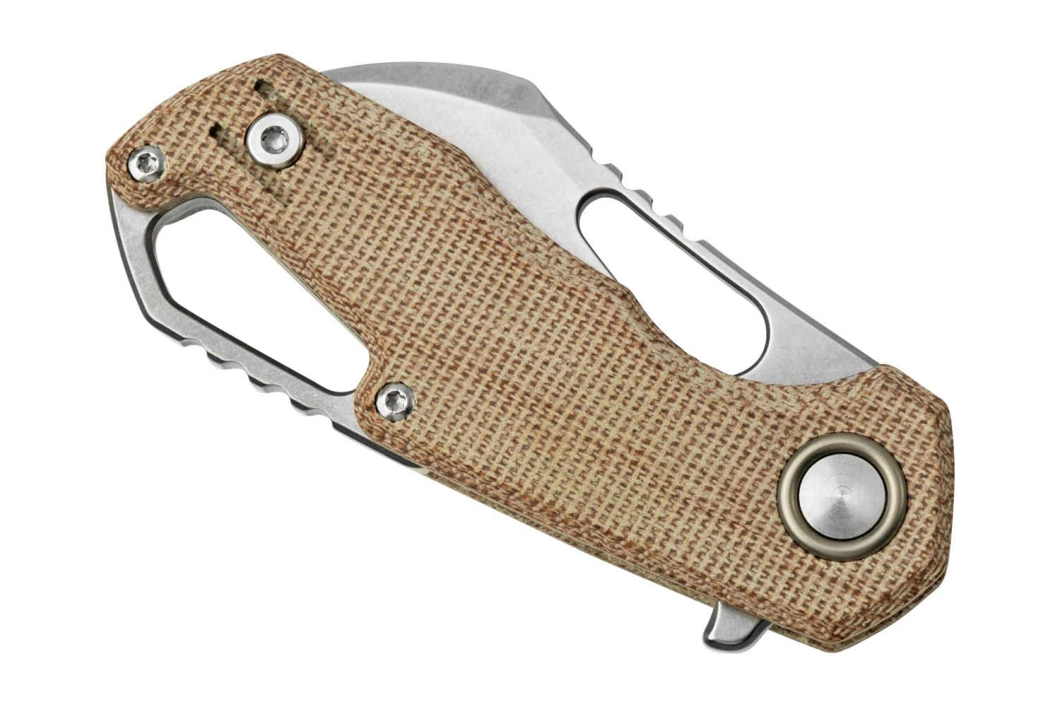 MKM Isonzo FX03M-1NC Hawkbill M390, Natural Canvas Micarta Couteau De Poche, Jesper Voxnaes Design 8 MKM Isonzo FX03M-1NC Hawkbill M390, Natural Canvas Micarta Couteau De Poche, Jesper Voxnaes Design â Image 6