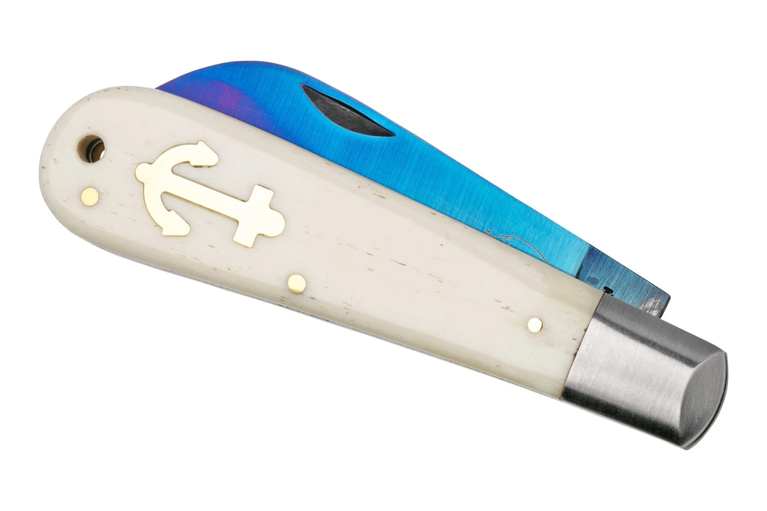 Otter Anchor Knife 173 KN M.L Large Blue Carbon, Bone, Brass Anchor, Couteau De Poche 6 Otter Anchor Knife 173 KN M.L Large Blue Carbon, Bone, Brass Anchor, Couteau De Poche – Image 4