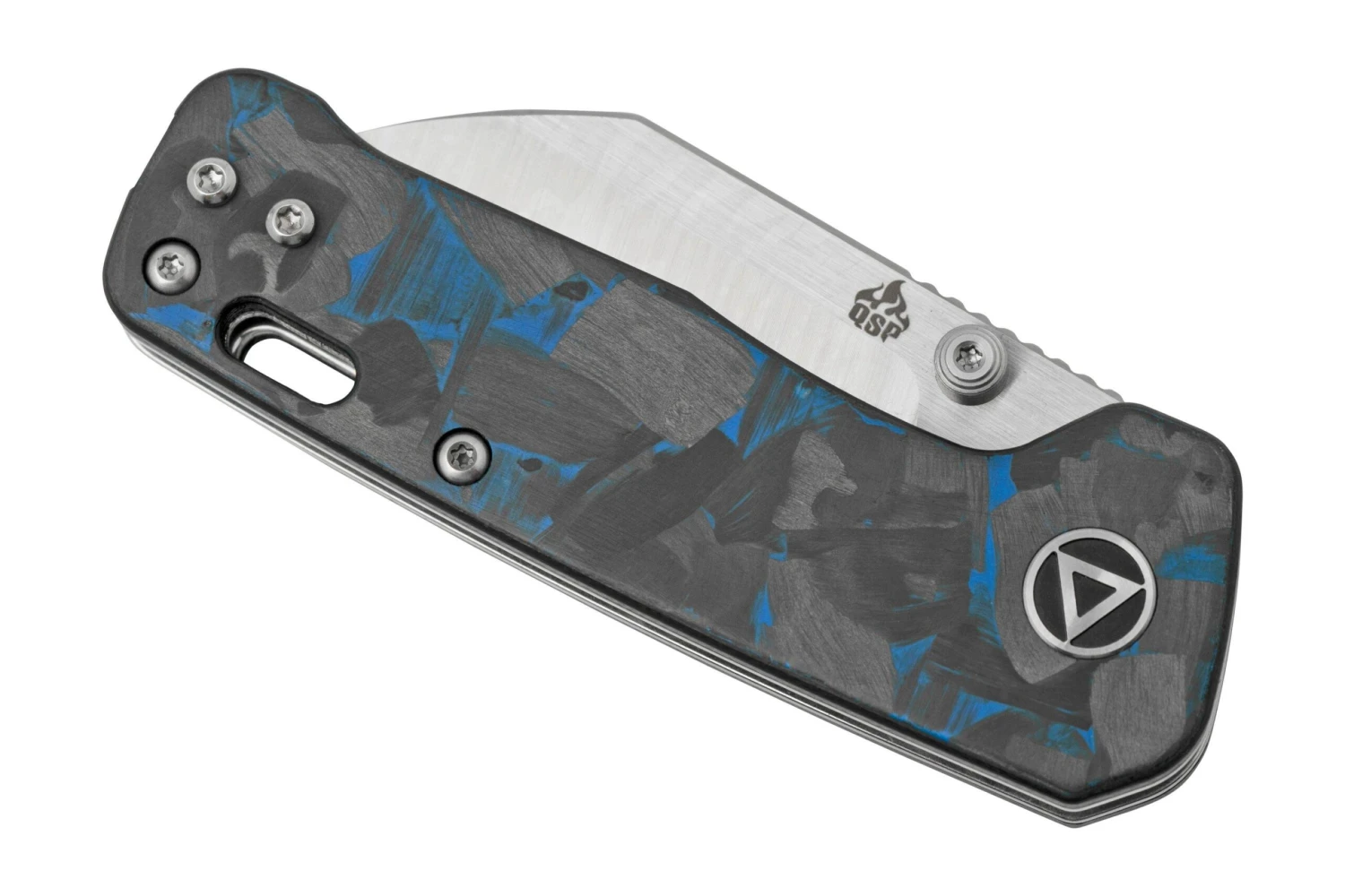 QSP Knife Penguin Mini QS130XS-D1, Satin 14C28N, Blue Shredded Carbonfiber, Couteau De Poche 8 QSP Knife Penguin Mini QS130XS-D1, Satin 14C28N, Blue Shredded Carbonfiber, Couteau De Poche – Image 6