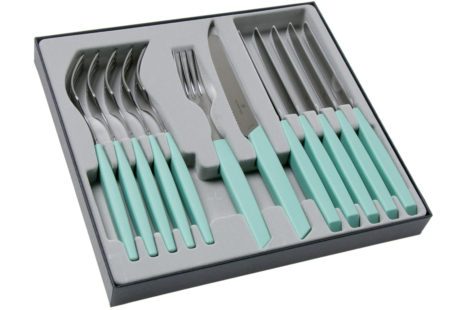 Victorinox Swiss Modern 6.9096.11W41.12, Ménagère 12 Pièces Avec Couteau à Tomate, Vert 4 Victorinox Swiss Modern 6.9096.11W41.12, Ménagère 12 Pièces Avec Couteau à Tomate, Vert – Image 2