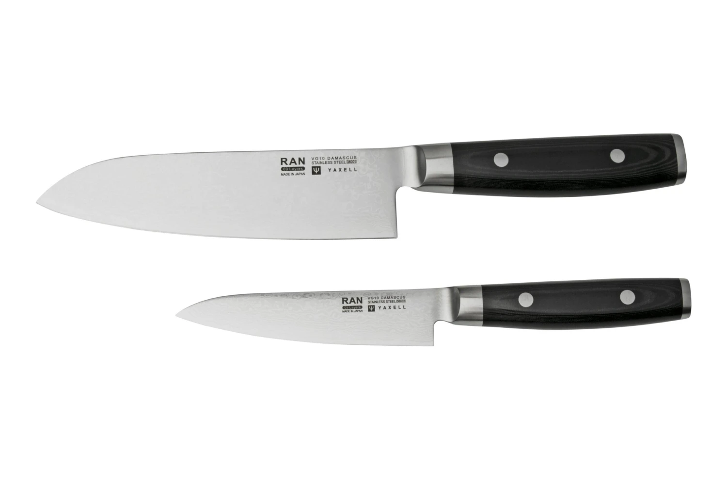 Yaxell Ran 36056, Set De Couteaux 3 Pièces, Santoku 16,5 Cm, Couteau Universel 12 Cm Et Aiguiseur à Couteaux 3 Yaxell Ran 36056, Set De Couteaux 3 Pièces, Santoku 16,5 Cm, Couteau Universel 12 Cm Et Aiguiseur à Couteaux